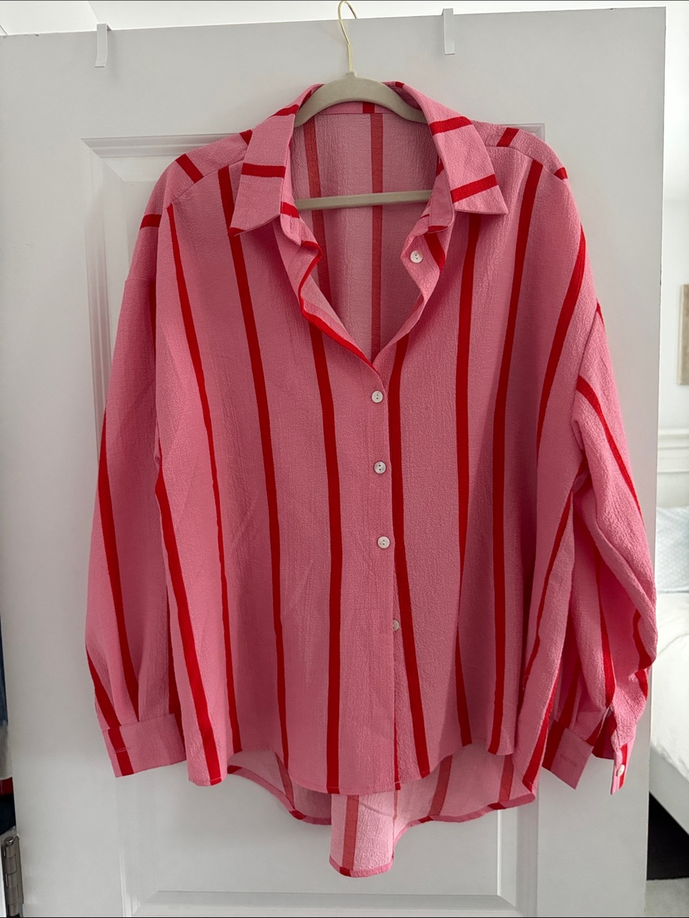Pink & Red Striped Button-Up Shirt - Women's Top